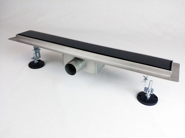 Kanalica za tuš s CRNIM KALJENIM STAKLENIM poklopcem, dimenzija: 800(d) x 70(š) x 70(v) mm INOKS