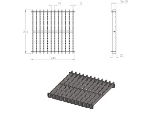 Inox talni sifon Z REŠETKO, dimenzij 250mm x 250mm x 176mm Ø75mm vertikalno POVOZEN PROTIZDRSEN s PRIROBNICO za HIDROIZOLACIJO