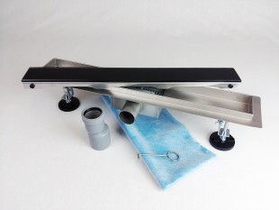 Kanalica za tuš s CRNIM KALJENIM STAKLENIM poklopcem, dimenzija: 800(d) x 70(š) x 70(v) mm INOKS