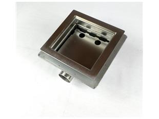 Talni sifon komplet s čelno ploščo debeline 5mm s PERFORIRANIM VZORCEM (AVTOPOVOZNO) in prirobnico za hidroizolacijo 250x250x150mm INOX Ø50mm horizontalno