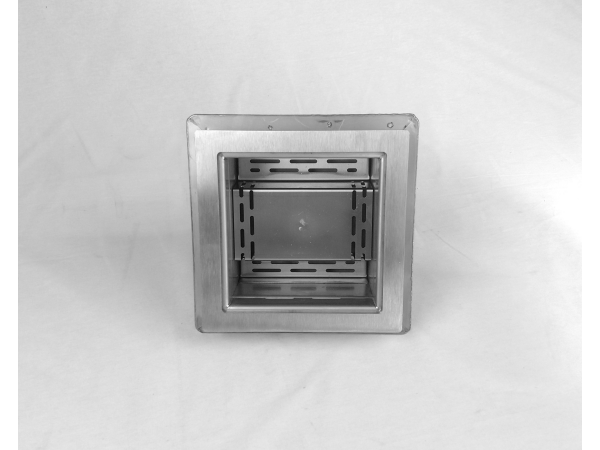 Talni sifon komplet s čelno ploščo debeline 5mm s PERFORIRANIM VZORCEM (AVTOPOVOZNO) in prirobnico za hidroizolacijo 200x200x121mm INOX Ø50mm vertikalno